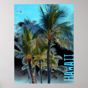 Poster negro de arte de palmera de Hawái