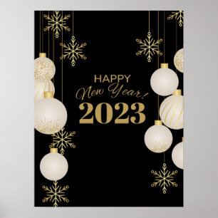 Póster Negro de oro del año nuevo feliz