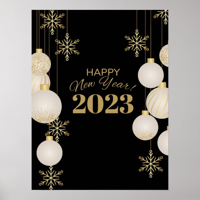Póster Negro de oro del año nuevo feliz (Frente)