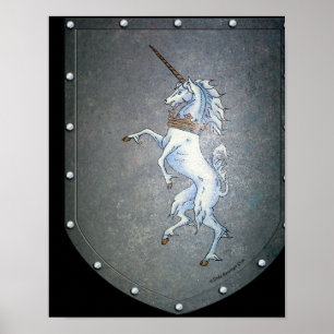 Póster Negro de unicornio blanco de Escudo metalizado