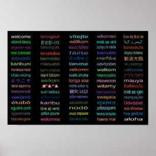 Póster Negro del poster de las idiomas de la recepción 80