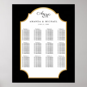 Póster Negro elegante   Tabla de asientos de Bodas de oro