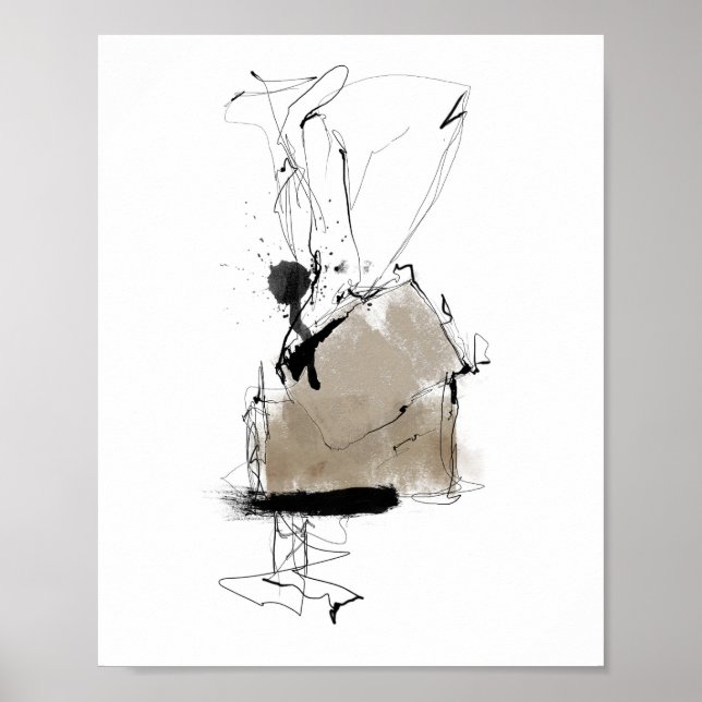 Póster Negro gris blanco abstracto mínimo (Frente)