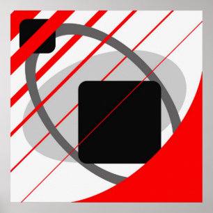 Póster Negro grisáceo gris rojo abstracto AP0002
