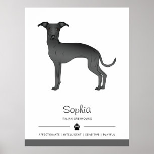 Póster Negro Italiano Greyhound Cute Perro con texto Pers