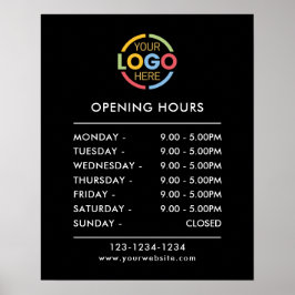Póster Negro Minimalista moderno | Horas de apertura come