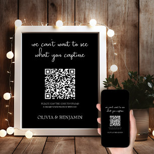 Póster Negro moderno Rótulo de código QR para uso compa