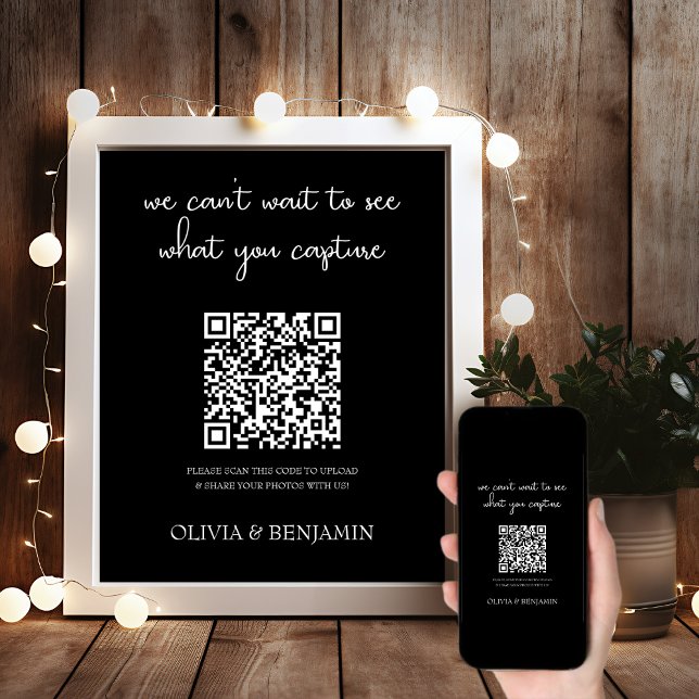 Póster Negro moderno | Rótulo de código QR para uso compa (Subido por el creador)