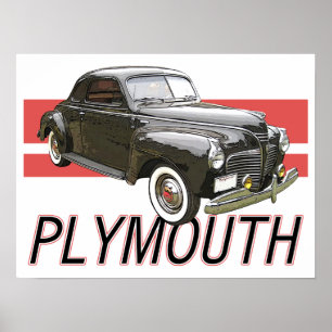 Póster Negro Plymouth 1941 con los gráficos rojos