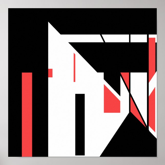 Póster Negro rojo sobre blanco de diseño geométrico parec (Frente)