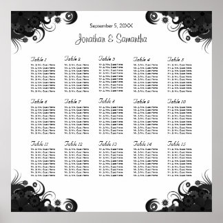Póster Negro sobre Boda blanco 15 tablas de asientos
