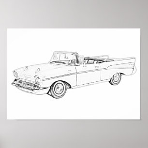 Póster Negro y blanco 1957 Aire de la pelota Chevy conver