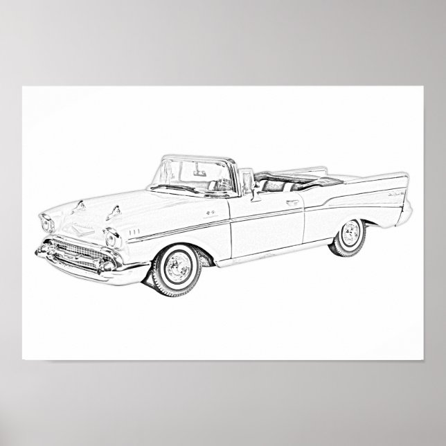 Póster Negro y blanco 1957 Aire de la pelota Chevy conver (Frente)