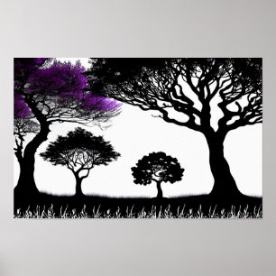 Póster Negro y blanco de otro mundo con morado surrealist