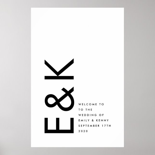 Póster Negro y blanco Moderno negrita Gran Monograma simp (Frente)