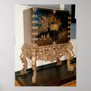 Póster Negro y gabinete de la laca del oro