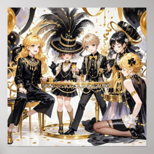 Póster Negro y oro, rico lujo, estilo Moulin rouge