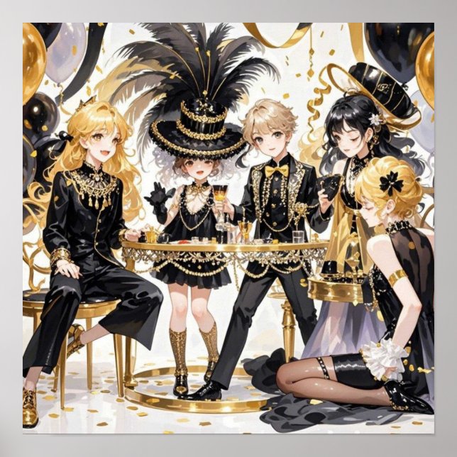 Póster Negro y oro, rico lujo, estilo Moulin rouge (Frente)