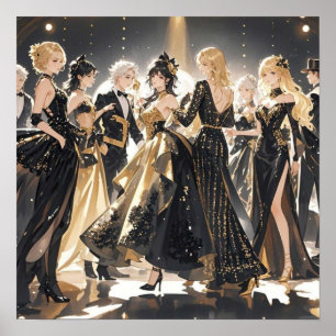 Póster Negro y oro, rico lujo, estilo Moulin rouge