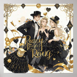 Póster Negro y oro, rico lujo, estilo Moulin rouge