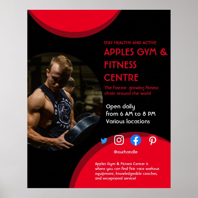 Póster negro y rojo Photo gym entrenador personal fit Fly (Frente)