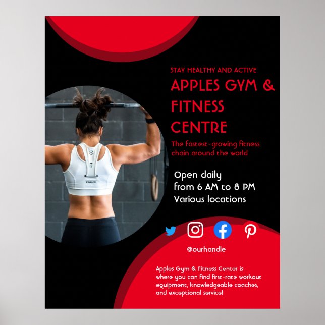 Póster negro y rojo Photo gym entrenador personal fit Fly (Frente)