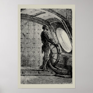 Póster Nemo, capitán de Julio Verne, dirige el Nautilus