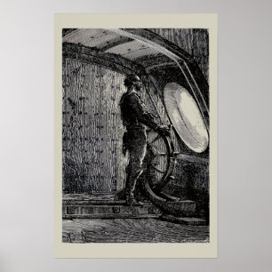 Póster Nemo, capitán de Julio Verne, dirige el Nautilus
