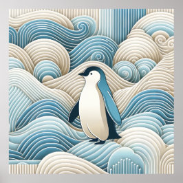 Póster Nene de Guay azul crema pingüino oleada de nieve d