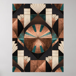Póster Neo Art Deco Geométrico Resplandor de Teal Cobre y