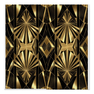 Póster Neo Art Deco Negro Oro Geométrico Gatsby