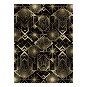 Póster Neo Art Deco Negro Oro Geométrico Vintage Gatsby