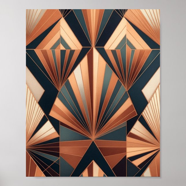 Póster Neo Art Deco Teal Copper Geometric Sunburst (Frente)