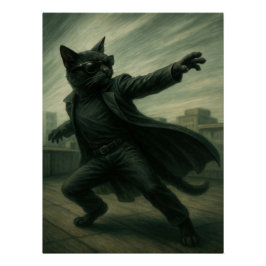 Póster Neo Catrix - Black Cat in Trench Coat & Shades