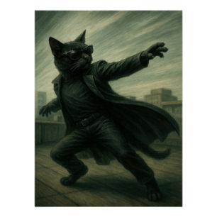 Póster Neo Catrix - Black Cat in Trench Coat & Shades