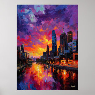 Póster Neo Expresionista horizonte de Melbourne puesta de