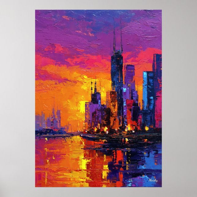 Póster Neo Expressionist Mumbai Skyline Vibrant Sunset (Frente)