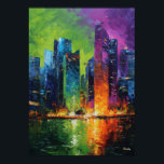 Póster Neo Expressionist Singapore Skyline Vibrant Sunset<br><div class="desc">Vibrant neo expressionist skyline artwork inspired by Singapore and the modern skyline of Marina Bay. Bold brush textures and intense sunset colors transform the futuristic city into a dramatic urban cityscape painting. Perfect wall art for lovers of Singapore,  travel inspired art and contemporary expressionist skylines.</div>