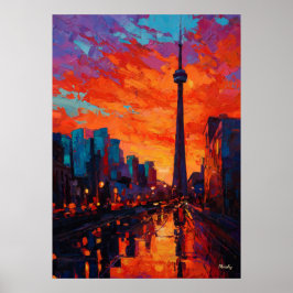 Póster Neo Expressionist Toronto Skyline Vibrant Sunset