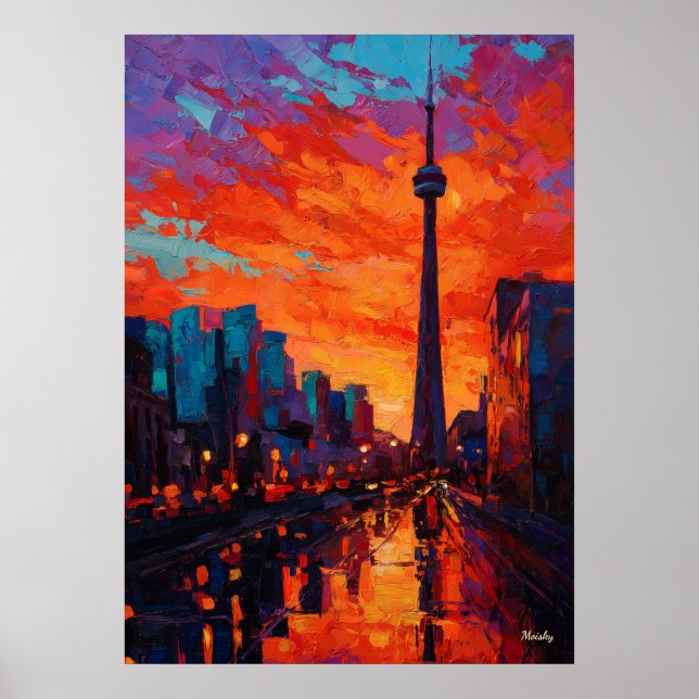 Póster Neo Expressionist Toronto Skyline Vibrant Sunset (Frente)