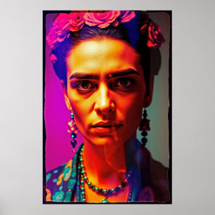 Póster Neo-Frida: Poster de retrato rebelde radiante