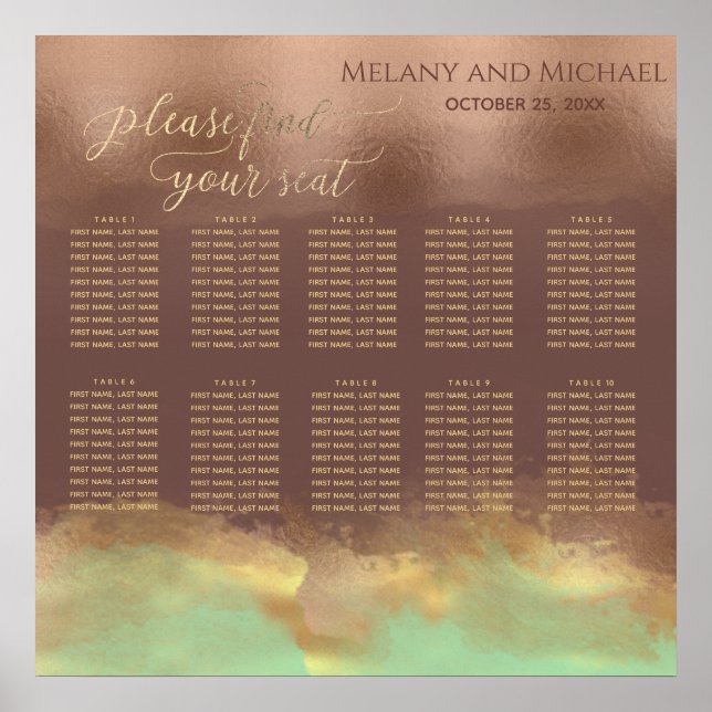 Póster Neo menta canela rosa oro Relieve metalizado acuar (Frente)