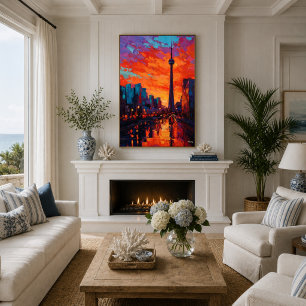 Póster Neoexpresionista horizonte de Toronto puesta de so