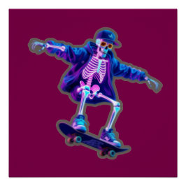 Póster Neon 3D Skeleton Skateboarding – Funny Streetwear 