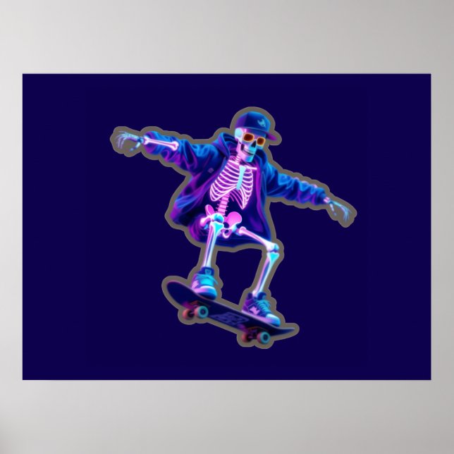 Póster Neon 3D Skeleton Skateboarding – Funny Streetwear  (Frente)