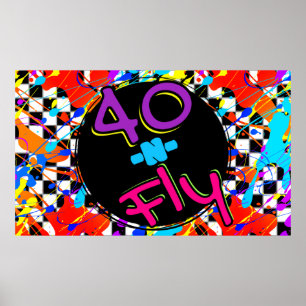 Póster Neón 80's Retro 40 y Volando Hip Hop Cumpleaños 40