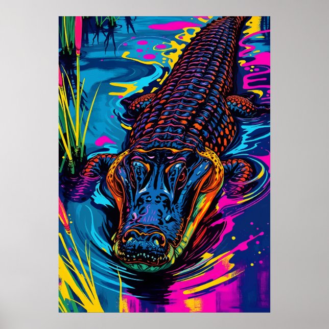 Póster Neon Alligator Swamp Art (Frente)