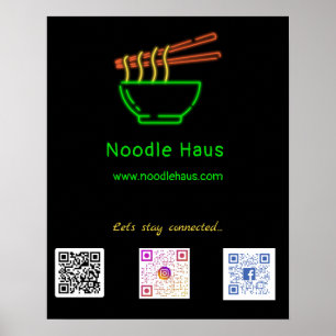 Póster Neon Asian Noodle Bowl en medios sociales Códigos 
