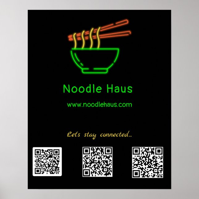 Póster Neon Asian Noodle Bowl en medios sociales Códigos  (Frente)
