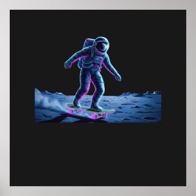 Póster Neon Astronaut Skateboarding on the Moon (Frente)